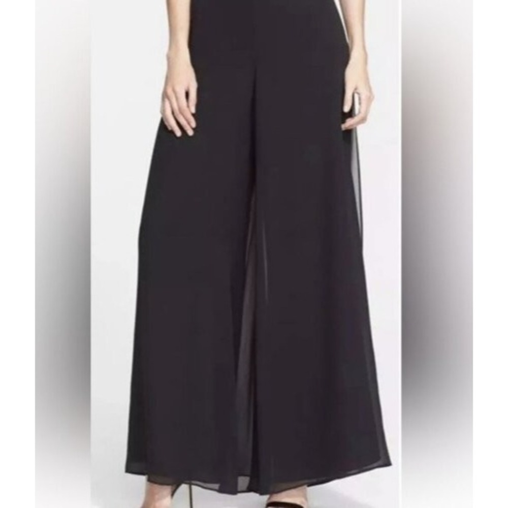 St. John Evening 100% Silk Chiffon Overlay Pants Wide-Leg Slit Black Size 12 - Picture 3 of 16